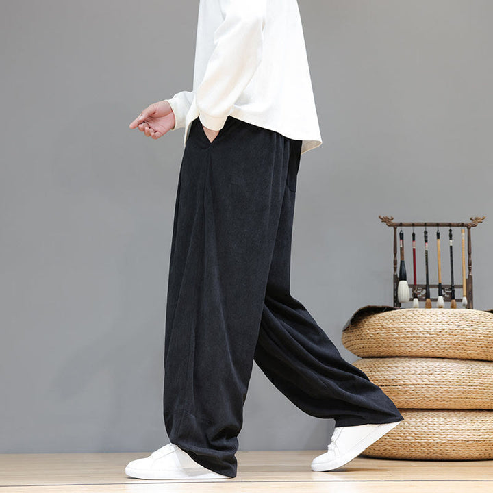 Męskie spodnie haremowe z kieszeniami, z gładkiej bawełny i sztruksu z motywem Buddha Stones - image 30