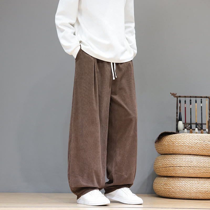 Męskie spodnie haremowe z kieszeniami, z gładkiej bawełny i sztruksu z motywem Buddha Stones - image 7