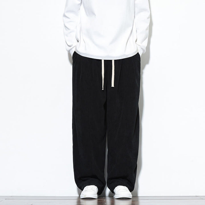 Męskie spodnie haremowe z kieszeniami, gładkie, z czystej bawełny, z ściągaczem i sztruksu z Buddha Stones - Czarny - US/UK/AU46, EU56 (5XL) - image 23