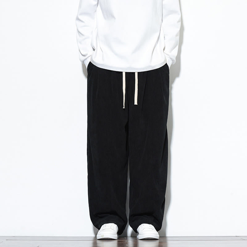 Męskie spodnie haremowe z kieszeniami, gładkie, z czystej bawełny, z ściągaczem i sztruksu z Buddha Stones - Czarny - US/UK/AU46, EU56 (5XL) - image 23