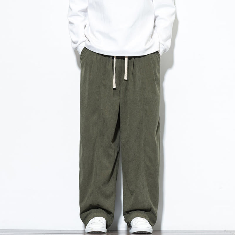 Męskie spodnie haremowe z kieszeniami, gładkie, z czystej bawełny, z ściągaczem i sztruksu z Buddha Stones - Oliwkowy - US/UK/AU46, EU56 (5XL) - image 0