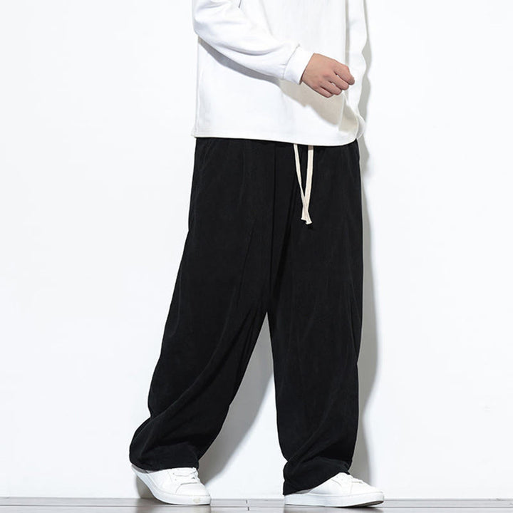 Męskie spodnie haremowe z kieszeniami, gładkie, z czystej bawełny, z ściągaczem i sztruksu z Buddha Stones - image 25