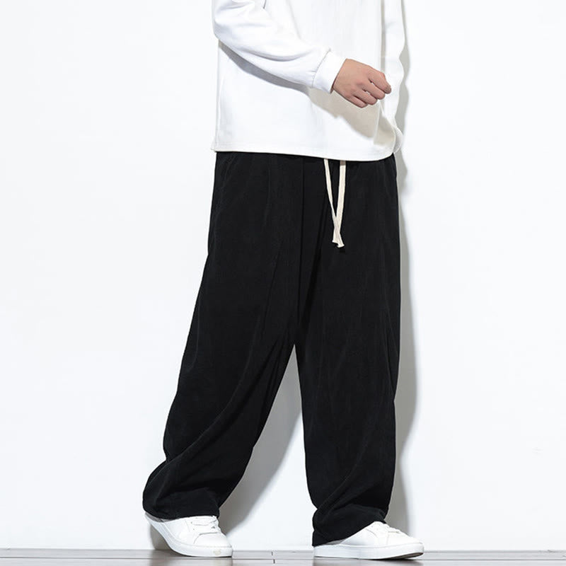 Męskie spodnie haremowe z kieszeniami, gładkie, z czystej bawełny, z ściągaczem i sztruksu z Buddha Stones - image 25