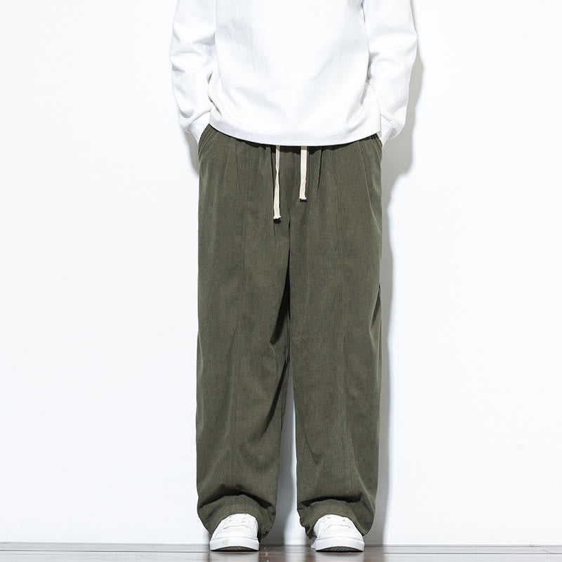Męskie spodnie haremowe z kieszeniami, gładkie, z czystej bawełny, z ściągaczem i sztruksu z Buddha Stones - image 1