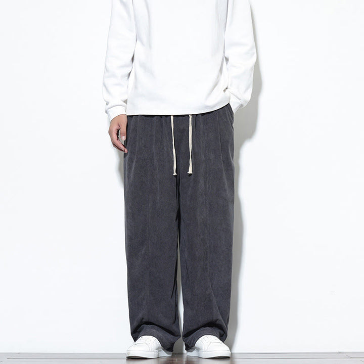Męskie spodnie haremowe z kieszeniami, gładkie, z czystej bawełny, z ściągaczem i sztruksu z Buddha Stones - Łupkowoszary - US/UK/AU46, EU56 (5XL) - image 10