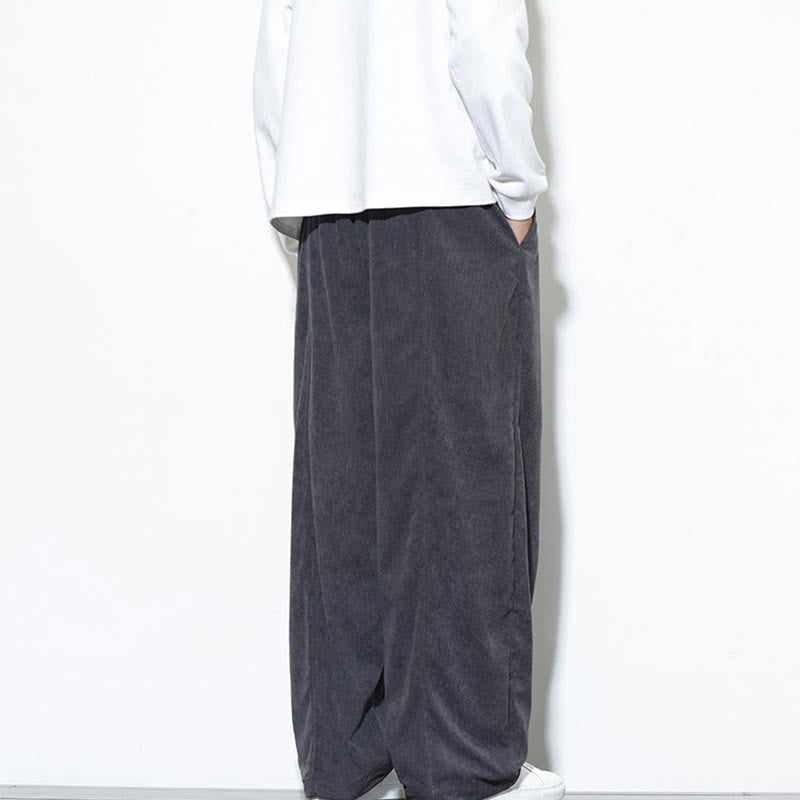 Męskie spodnie haremowe z kieszeniami, gładkie, z czystej bawełny, z ściągaczem i sztruksu z Buddha Stones - image 12
