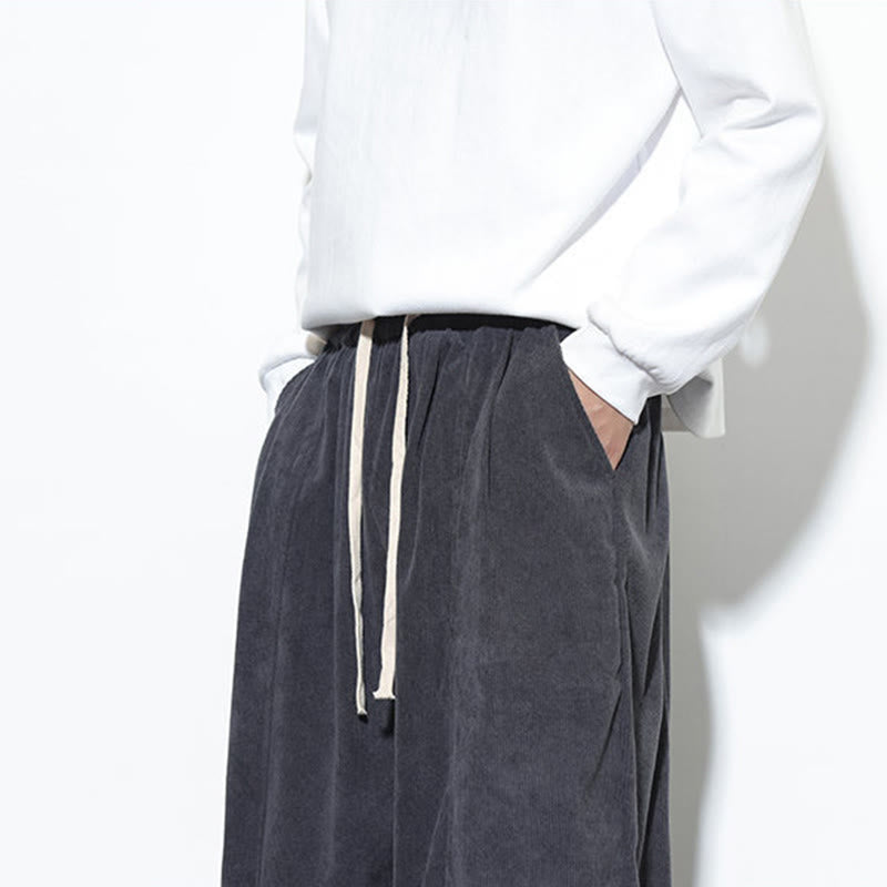 Męskie spodnie haremowe z kieszeniami, gładkie, z czystej bawełny, z ściągaczem i sztruksu z Buddha Stones - image 21