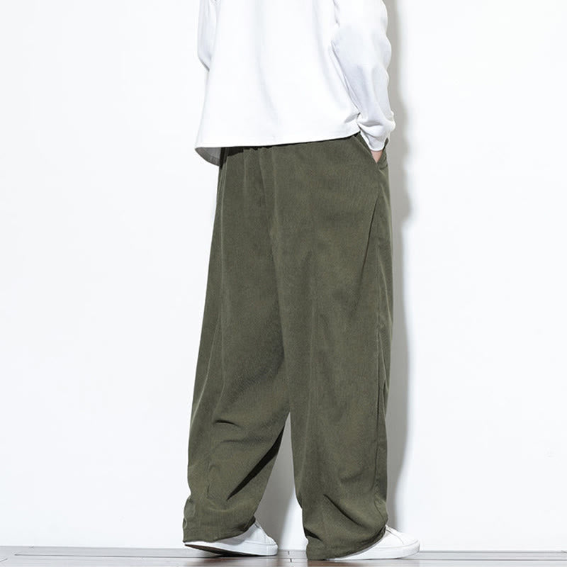 Męskie spodnie haremowe z kieszeniami, gładkie, z czystej bawełny, z ściągaczem i sztruksu z Buddha Stones - image 6
