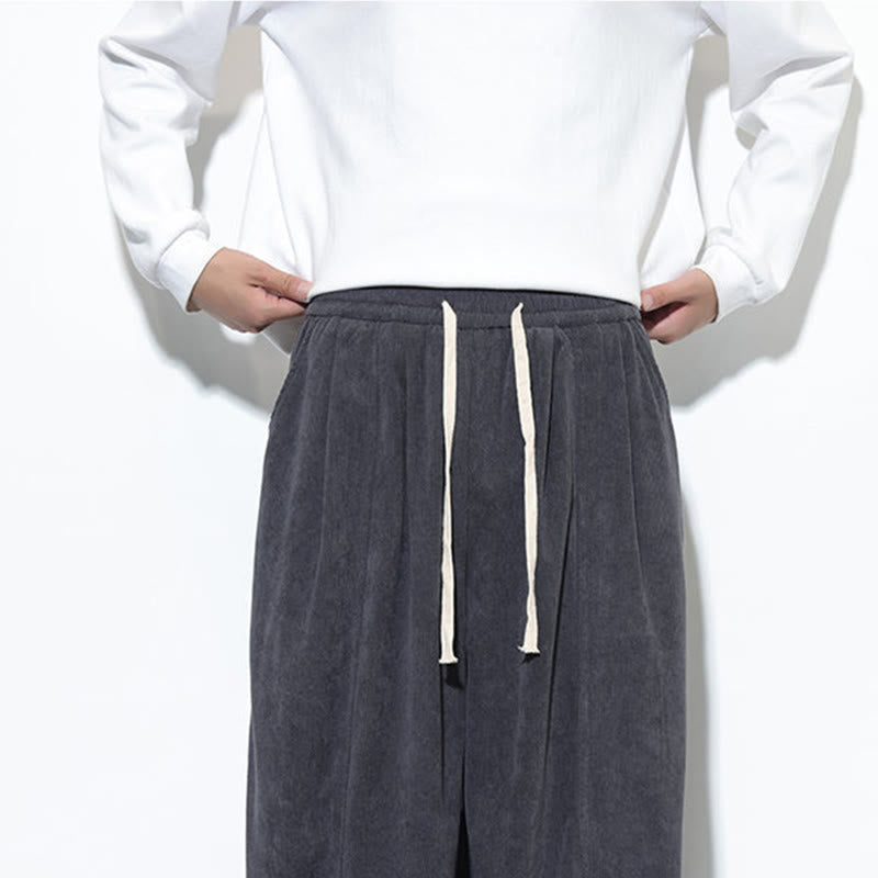 Męskie spodnie haremowe z kieszeniami, gładkie, z czystej bawełny, z ściągaczem i sztruksu z Buddha Stones - image 20