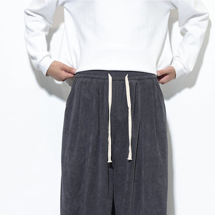 Męskie spodnie haremowe z kieszeniami, gładkie, z czystej bawełny, z ściągaczem i sztruksu z Buddha Stones - image 20