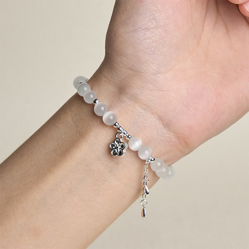 Bransoletka spokoju z naturalnych Buddha Stones z kocim okiem i kwiatem wiśni - image 4