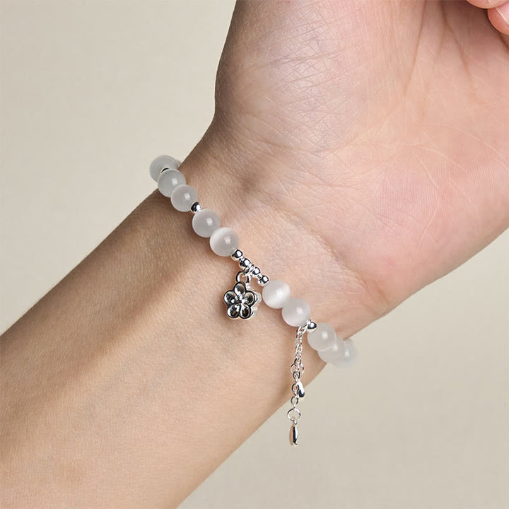 Bransoletka spokoju z naturalnych Buddha Stones z kocim okiem i kwiatem wiśni - image 4