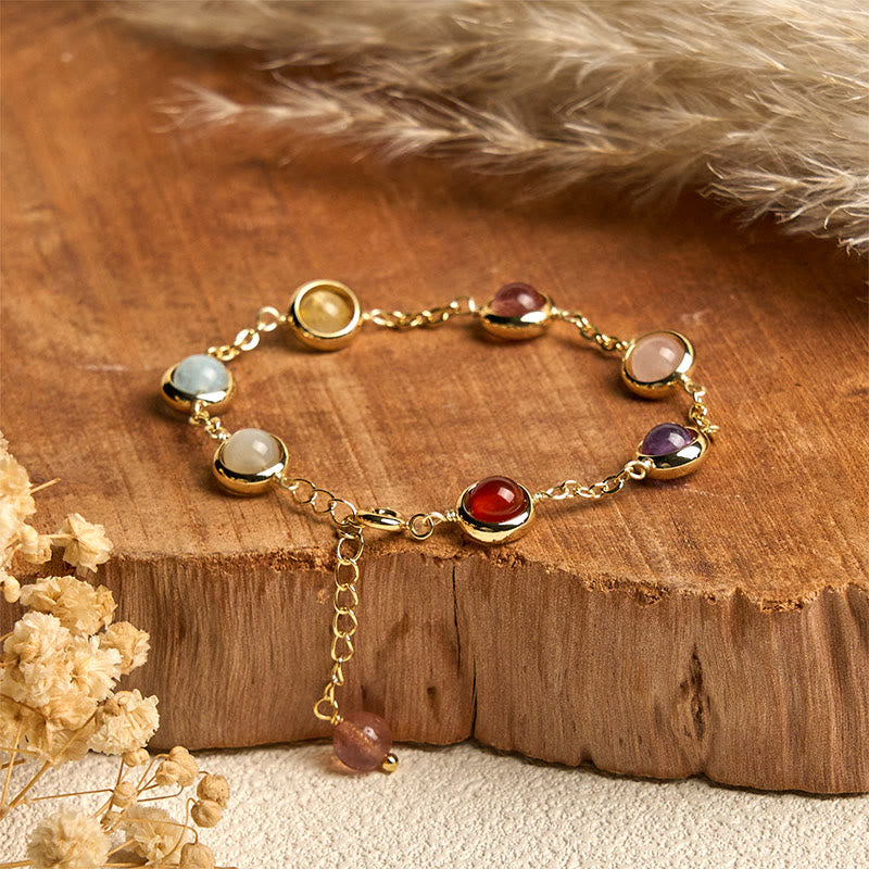 Bransoletka z Buddha Stones , kolorowy kryształ ametystu i truskawki z kwarcem - 8 mm - image 0