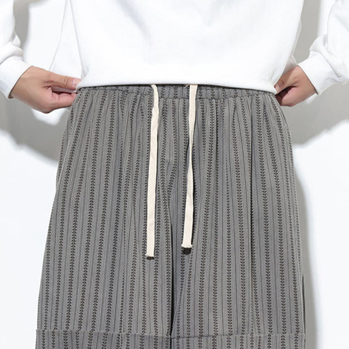 Męskie spodnie haremowe z materiału sztruksowego z kieszeniami i ściągaczem w paski z Buddha Stones - image 53