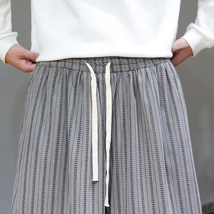 Męskie spodnie haremowe z materiału sztruksowego z kieszeniami i ściągaczem w paski z Buddha Stones - image 50