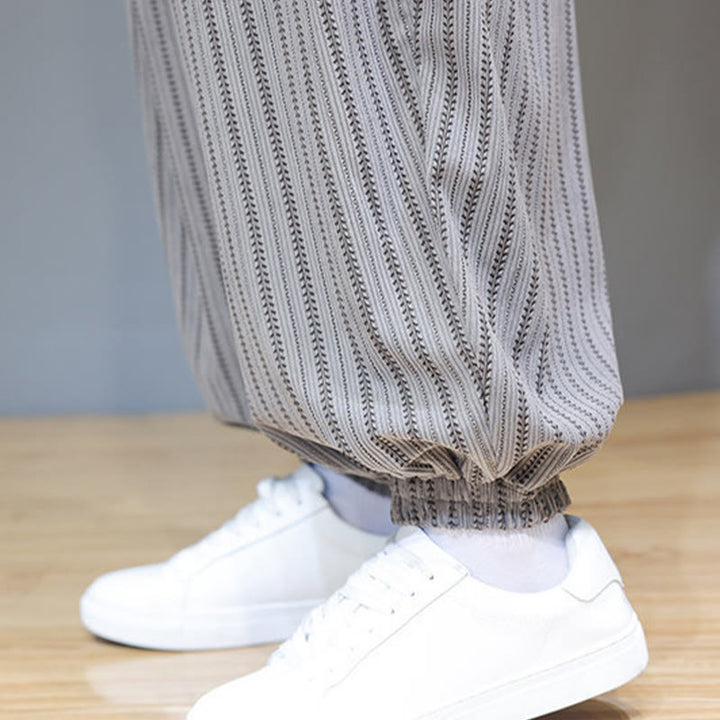 Męskie spodnie haremowe z materiału sztruksowego z kieszeniami i ściągaczem w paski z Buddha Stones - image 52