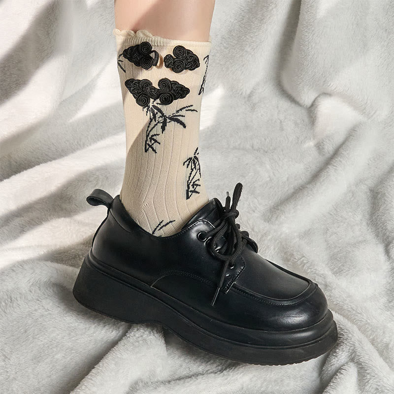 Skarpetki damskie z mikro zapięciem na guziki z motywem żaby Buddha Stones w chińskim stylu, z bambusa i żakardu - image 14