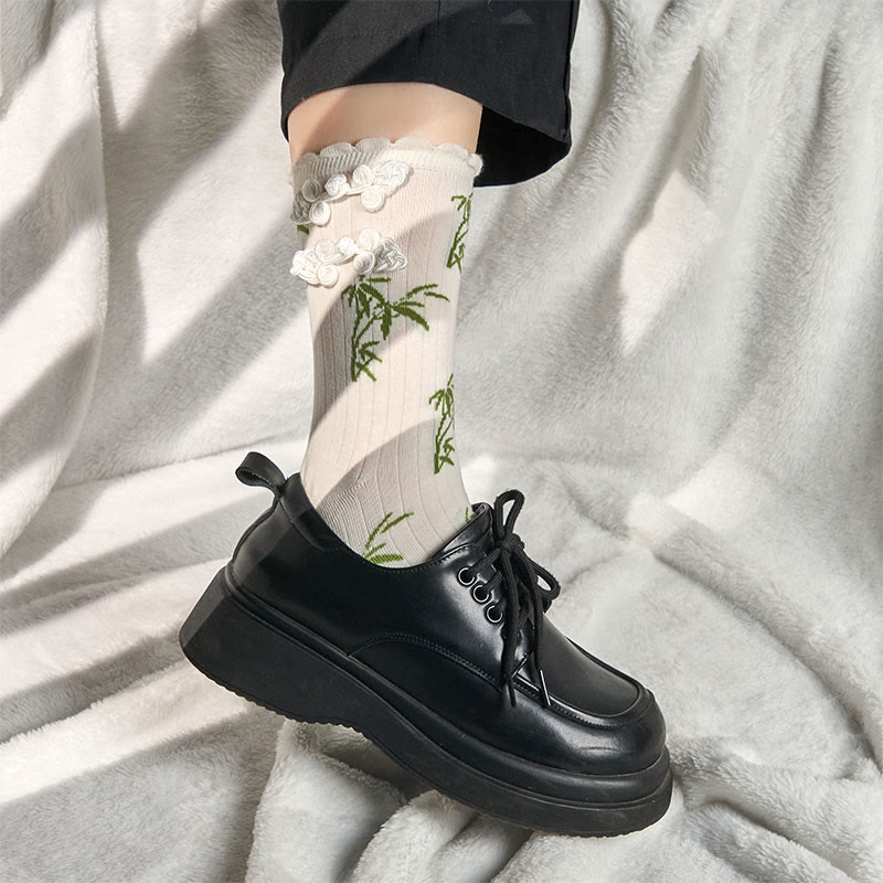 Skarpetki damskie z mikro zapięciem na guziki z motywem żaby Buddha Stones w chińskim stylu, z bambusa i żakardu - image 21