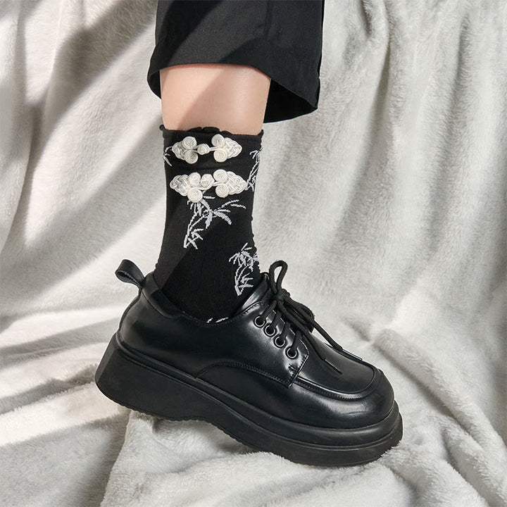 Skarpetki damskie z mikro zapięciem na guziki z motywem żaby Buddha Stones w chińskim stylu, z bambusa i żakardu - image 5