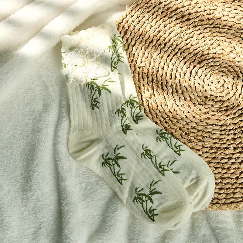 Skarpetki damskie z mikro zapięciem na guziki z motywem żaby Buddha Stones w chińskim stylu, z bambusa i żakardu - image 18