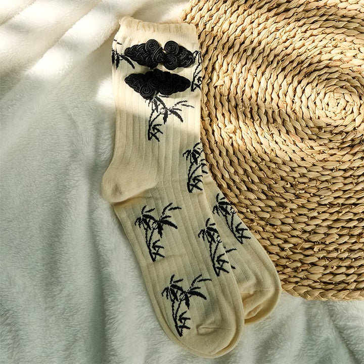 Skarpetki damskie z mikro zapięciem na guziki z motywem żaby Buddha Stones w chińskim stylu, z bambusa i żakardu - image 11