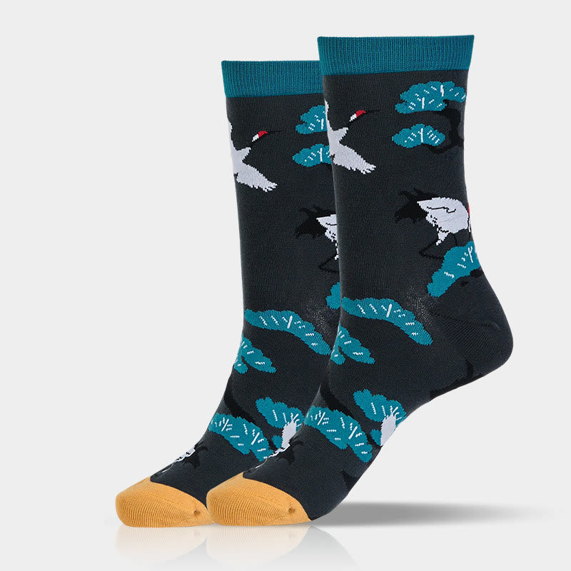 Skarpetki damskie z kolekcji Buddha Stones Casual White Crane Pine Tree Design Micro Crew - image 6