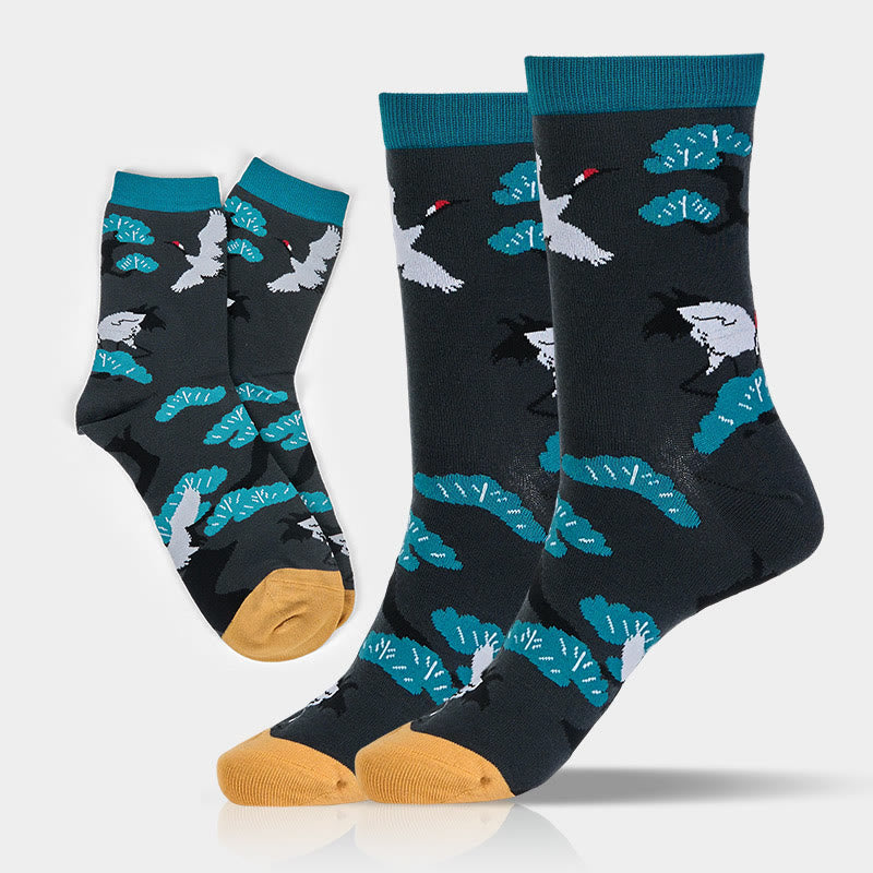 Skarpetki damskie z kolekcji Buddha Stones Casual White Crane Pine Tree Design Micro Crew - Czarny - SM (USA 5,5–11,5, EU 36–42, UK/AU 3,5–9, Azja 23–26,5 cm) - image 0