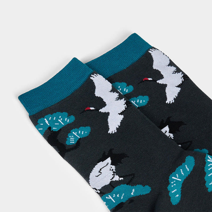 Skarpetki damskie z kolekcji Buddha Stones Casual White Crane Pine Tree Design Micro Crew - image 3