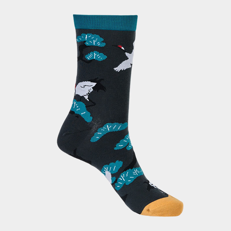 Skarpetki damskie z kolekcji Buddha Stones Casual White Crane Pine Tree Design Micro Crew - image 5