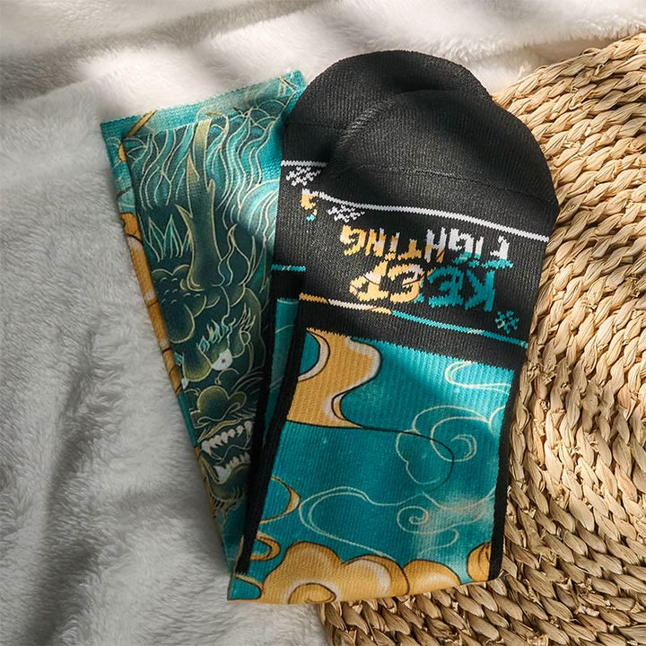 Skarpetki męskie z motywem modnych chmur i smoka w stylu casual z kolekcji Buddha Stones Micro Crew - image 4