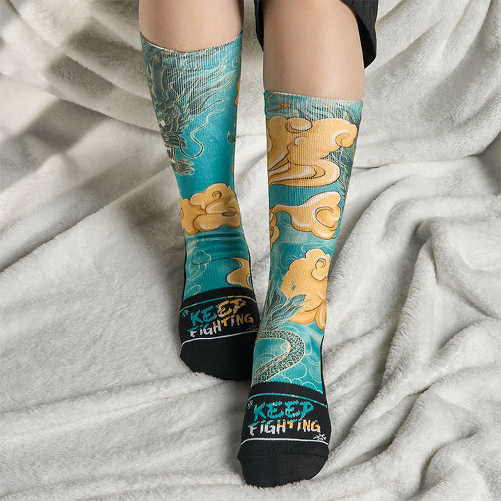 Skarpetki męskie z motywem modnych chmur i smoka w stylu casual z kolekcji Buddha Stones Micro Crew - image 5