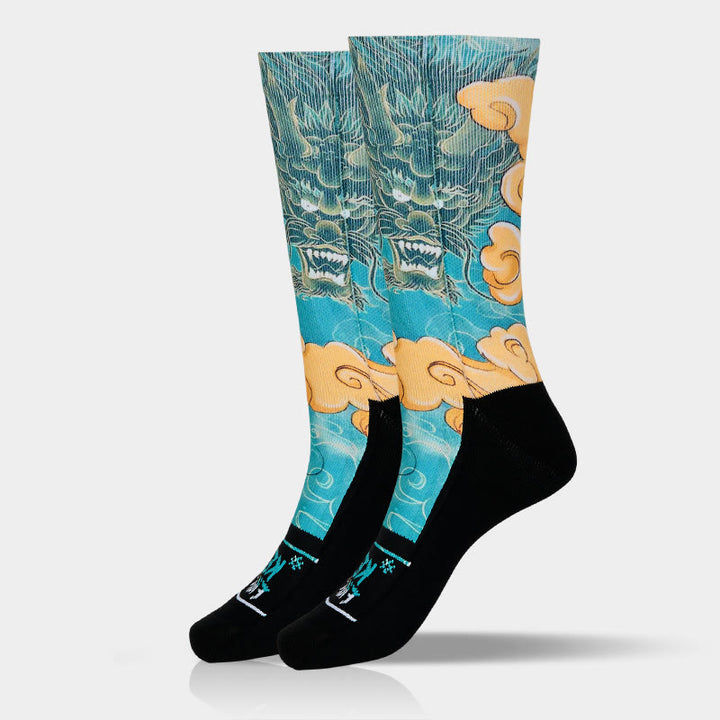 Skarpetki męskie z motywem modnych chmur i smoka w stylu casual z kolekcji Buddha Stones Micro Crew - image 9