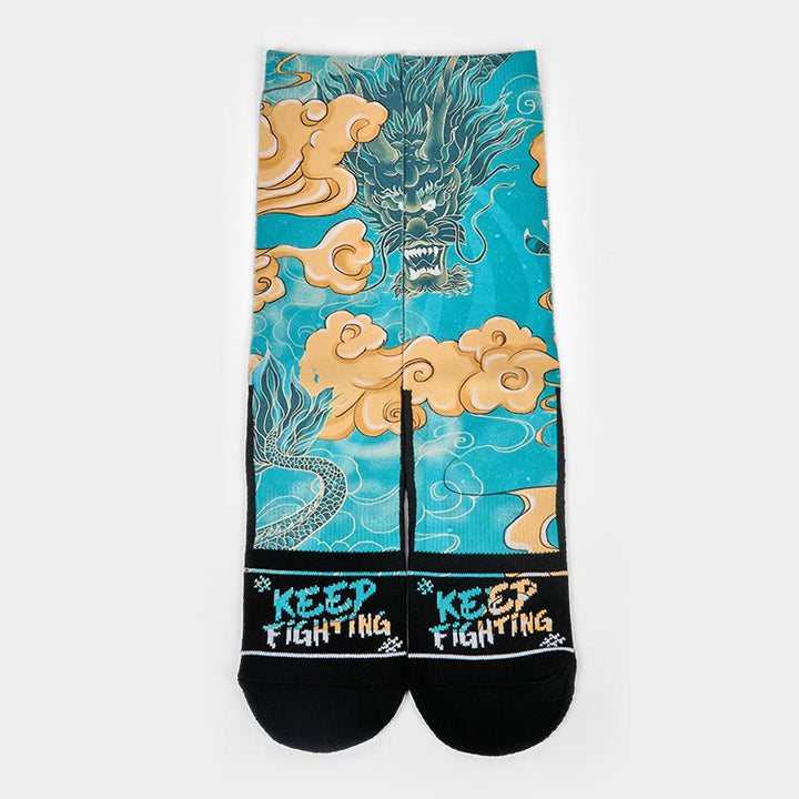 Skarpetki męskie z motywem modnych chmur i smoka w stylu casual z kolekcji Buddha Stones Micro Crew - image 1