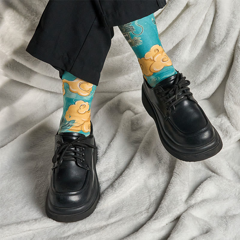 Skarpetki męskie z motywem modnych chmur i smoka w stylu casual z kolekcji Buddha Stones Micro Crew - image 6