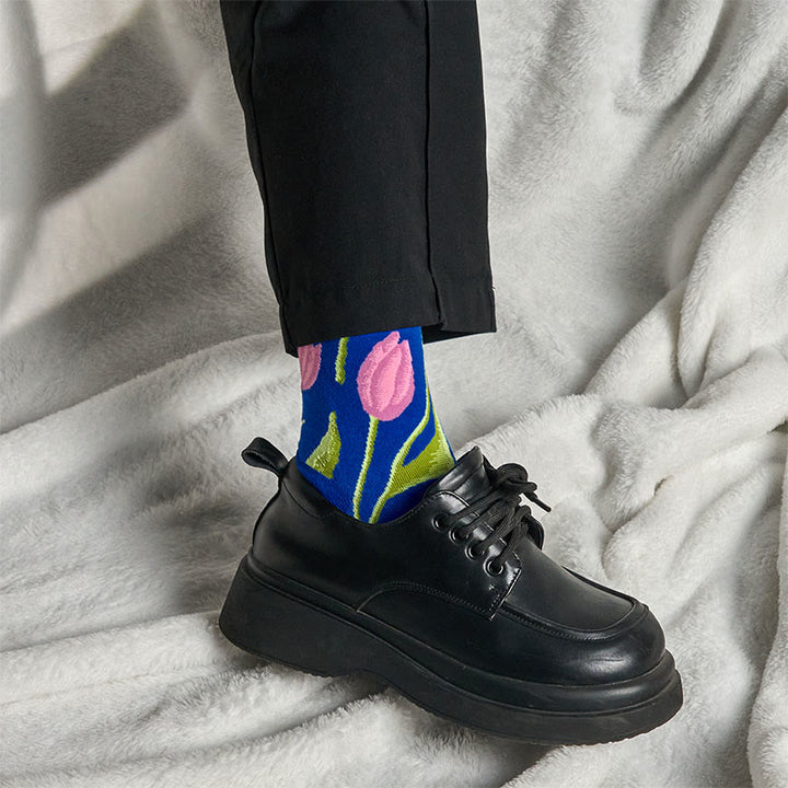 Skarpetki bawełniane z okrągłym dekoltem w kolorze średnioniebieskim z motywem Buddha Stones , męskie i damskie, unisex - image 3