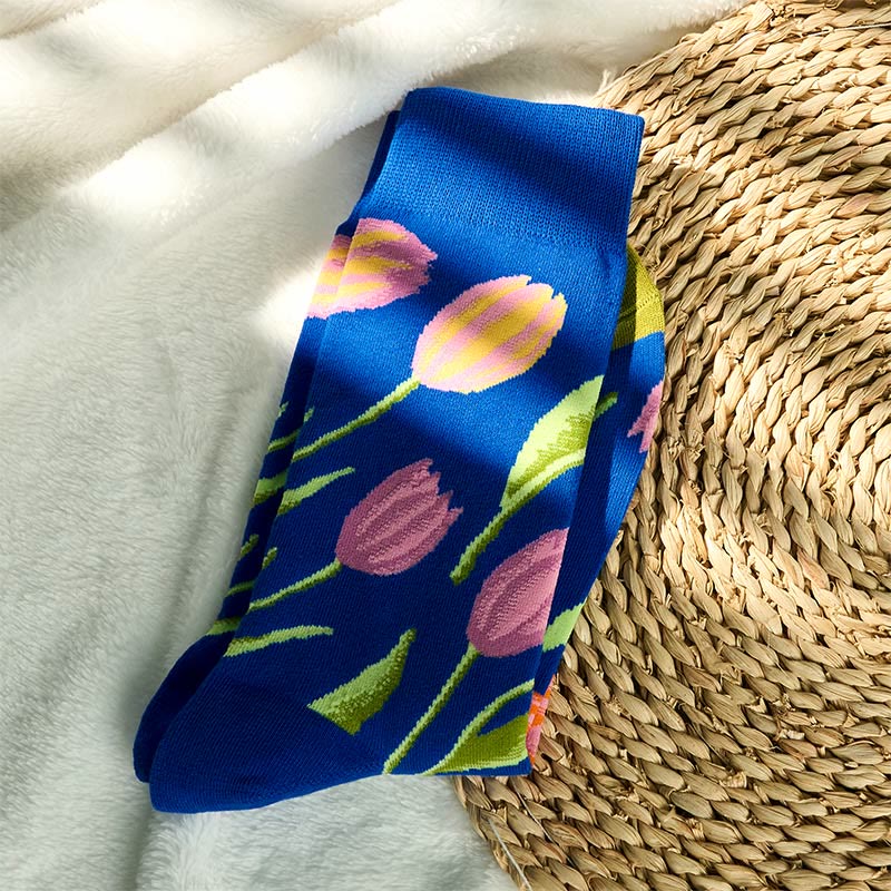 Skarpetki bawełniane z okrągłym dekoltem w kolorze średnioniebieskim z motywem Buddha Stones , męskie i damskie, unisex - image 1