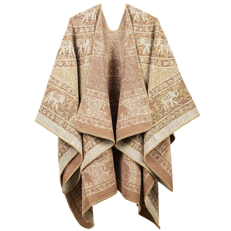 Buddha Stones Tybetański Żakardowy Wzór Geometryczny Słonia Unisex Przytulny Szal - PeachPuff - image 2