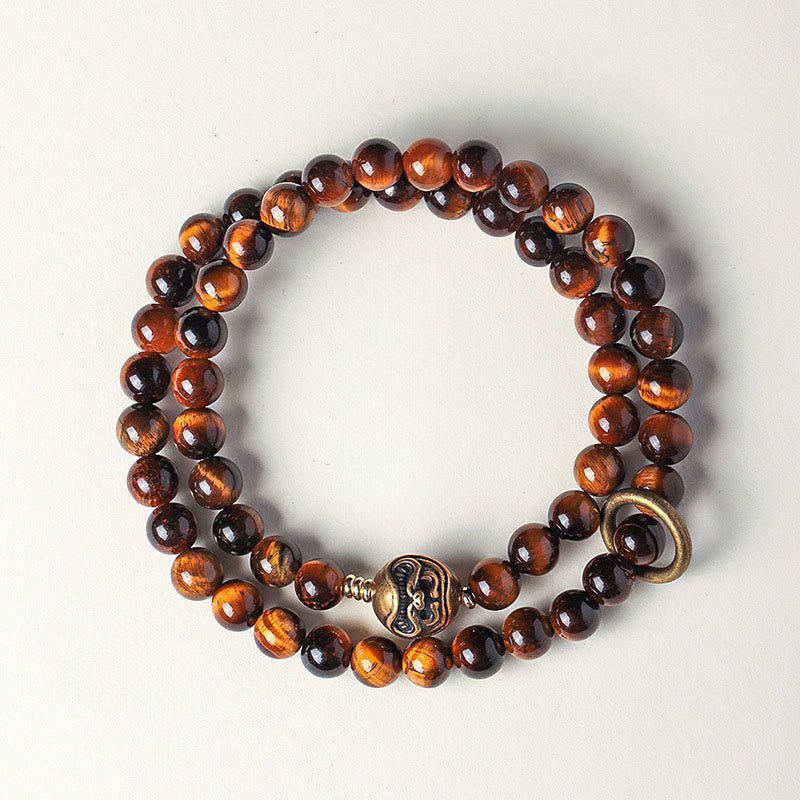 Bransoletka wzmacniająca z Buddha Stones z czarnego obsydianu i tygrysiego oka z miedzi z podwójnym owinięciem - Tygrysie oko (obwód nadgarstka: 13-15 cm) - image 4