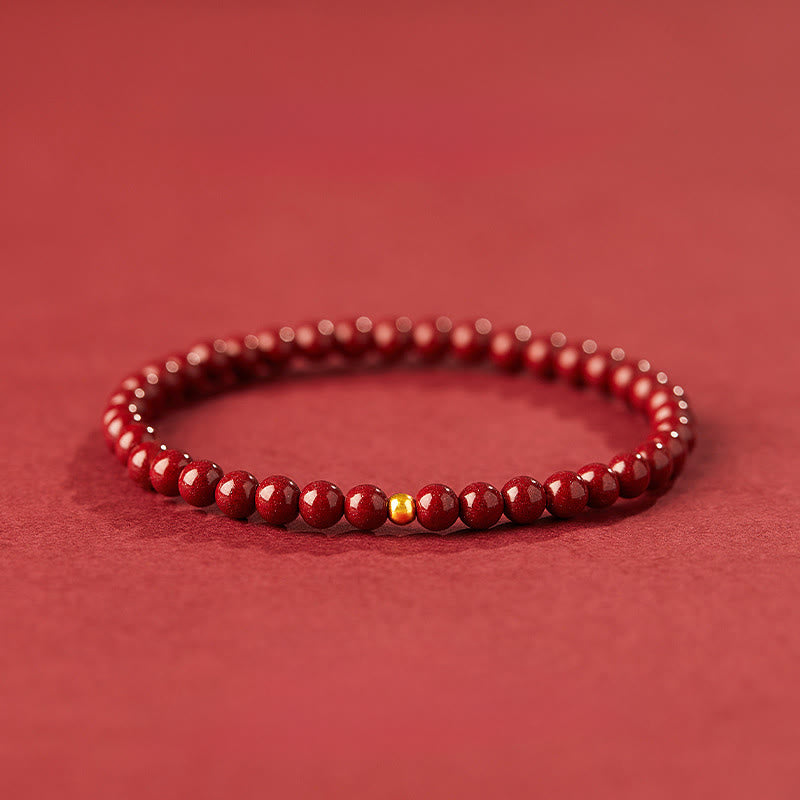 Bransoletka z Buddha Stones 999 ze złota z cynobrem i prostym wzorem skupienia - Koralik 4mm Cinnabar i 3mm Gold - image 0