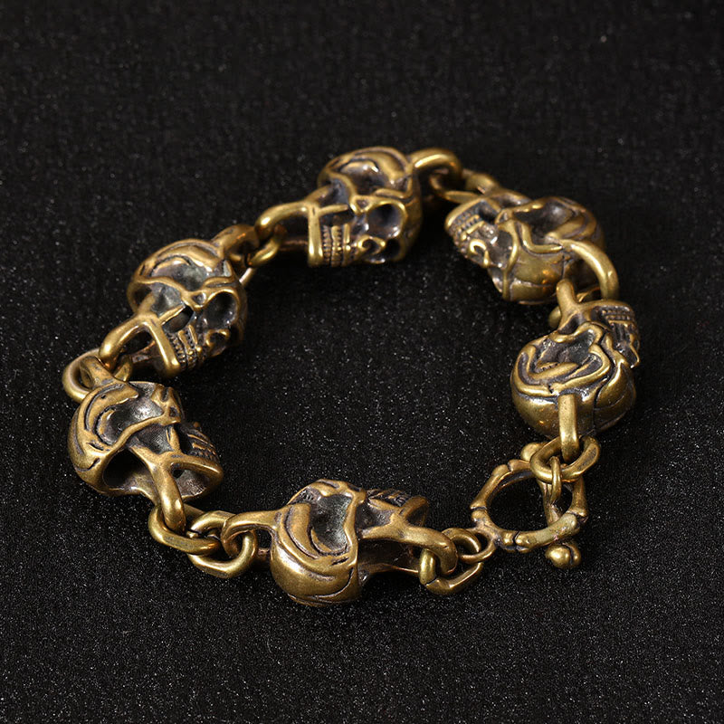 Bransoletka ochronna z Buddha Stones w stylu retro z miedzi i mosiądzu z czaszką Władcy Zwłok - image 2