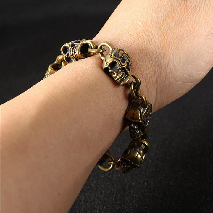 Bransoletka ochronna z Buddha Stones w stylu retro z miedzi i mosiądzu z czaszką Władcy Zwłok - image 4