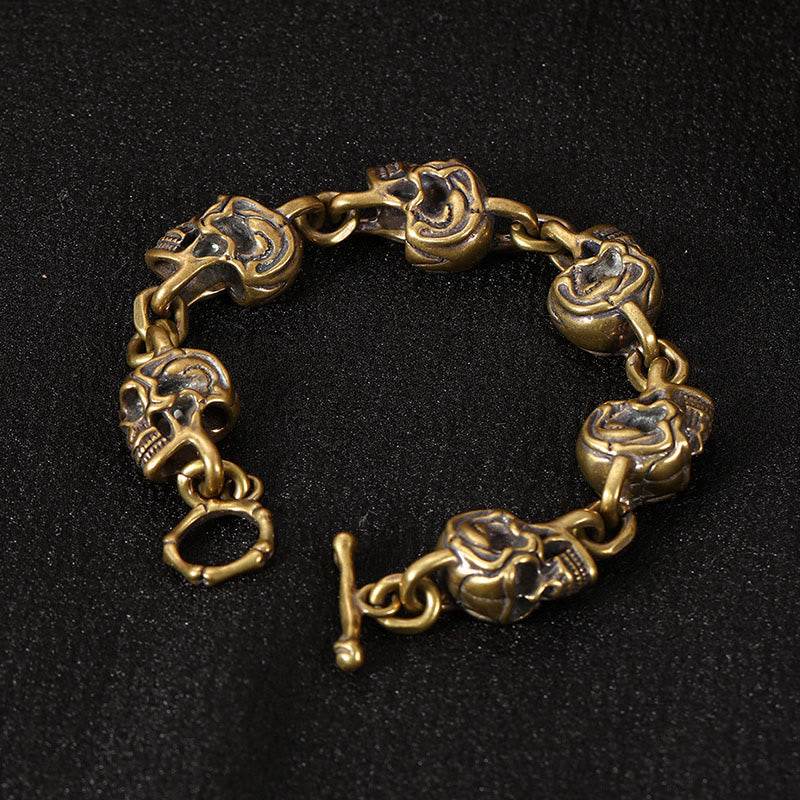 Bransoletka ochronna z Buddha Stones w stylu retro z miedzi i mosiądzu z czaszką Władcy Zwłok - Miedź Mosiądz (obwód nadgarstka: 18-19 cm) - image 0