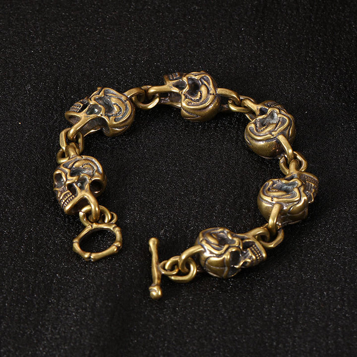 Bransoletka ochronna z Buddha Stones w stylu retro z miedzi i mosiądzu z czaszką Władcy Zwłok - Miedź Mosiądz (obwód nadgarstka: 18-19 cm) - image 0