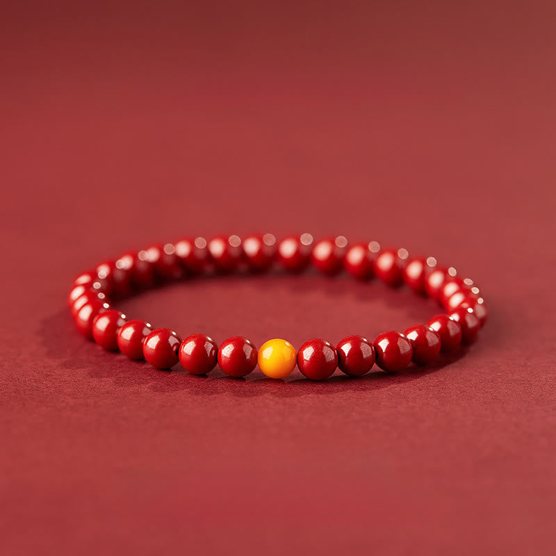 Bransoletka z Buddha Stones , naturalnym bursztynem i cynobrem - 6mm Imperial Cinnabar - image 3