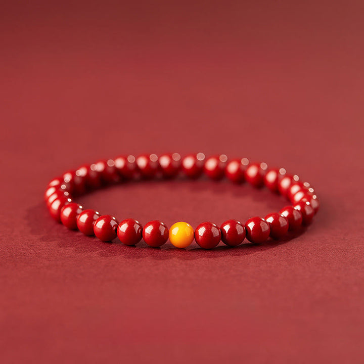 Bransoletka z Buddha Stones , naturalnym bursztynem i cynobrem - 6mm Imperial Cinnabar - image 3