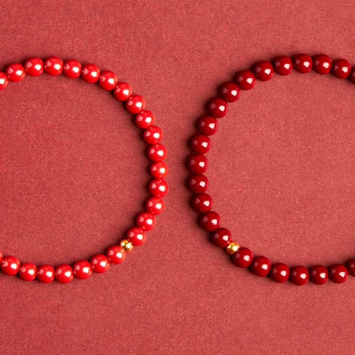 Bransoletka z Buddha Stones , naturalnym bursztynem i cynobrem - image 5