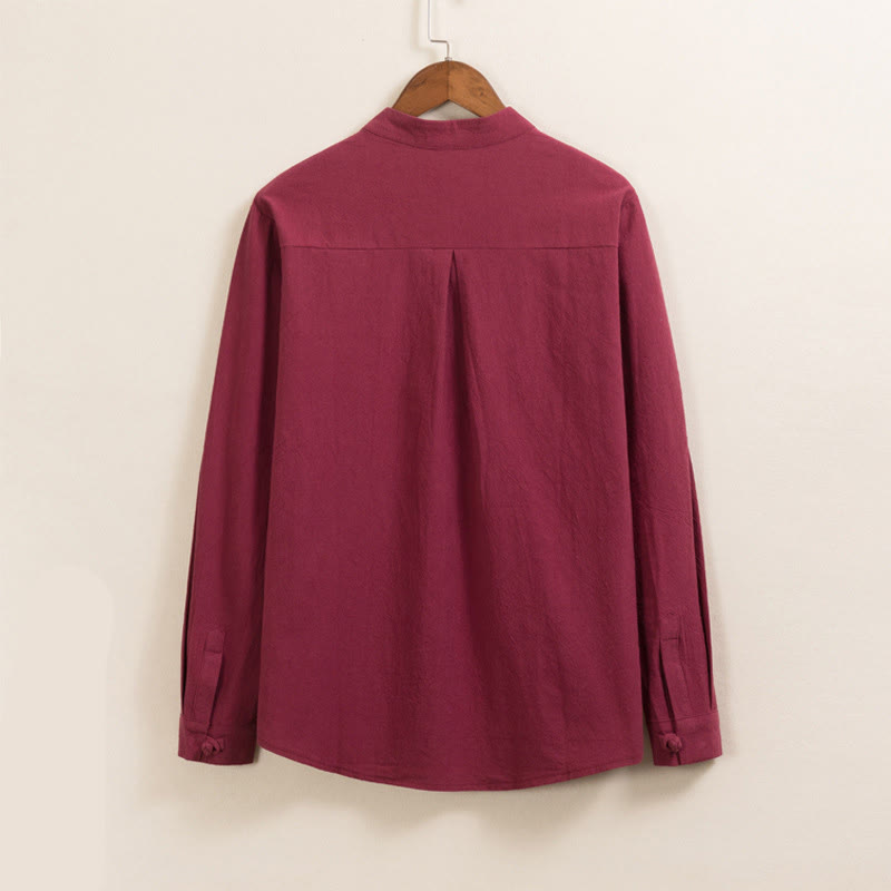 Buddha Stones, 2 szt., gładki męski komplet koszuli z długim rękawem i spodniami bawełnianymi z kieszeniami i żabką - image 3