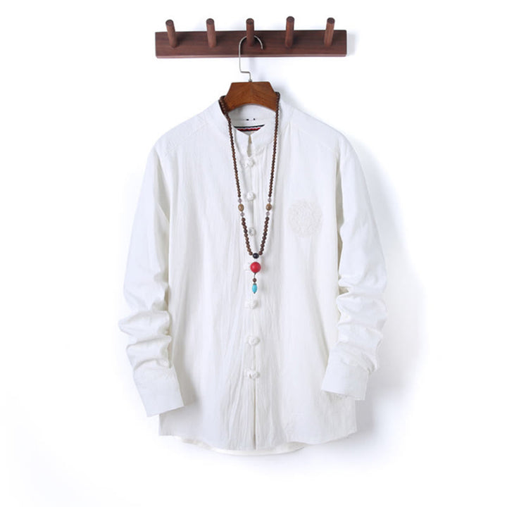 Buddha Stones, 2 szt., jednolity kolor, męski, bawełniany komplet koszuli z długim rękawem i spodniami, zapinany na guziki żaby, z kieszeniami - image 11