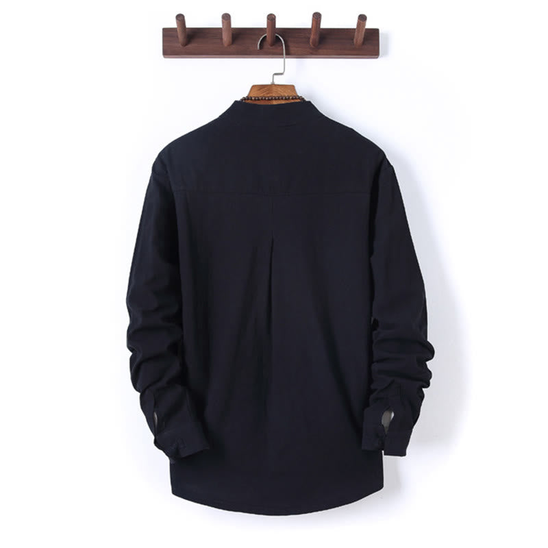 Buddha Stones, 2 szt., jednolity kolor, męski, bawełniany komplet koszuli z długim rękawem i spodniami, zapinany na guziki żaby, z kieszeniami - image 2