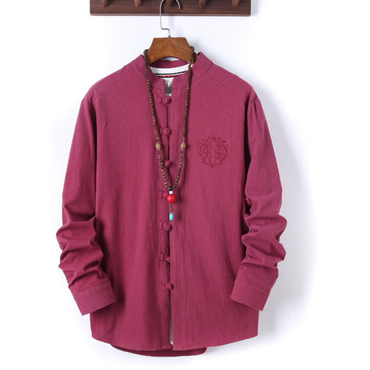 Buddha Stones, 2 szt., jednolity kolor, męski, bawełniany komplet koszuli z długim rękawem i spodniami, zapinany na guziki żaby, z kieszeniami - image 31